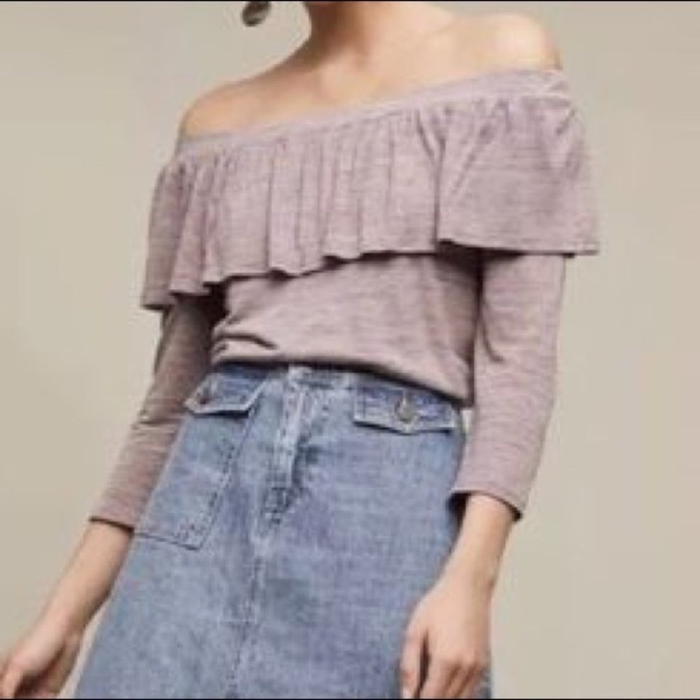 Dolan Charla Off The Shoulder Anthropologie M medium Light Brown Ruffle Top